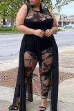 Black Sexy Patchwork Mesh Plus Size Jumpsuits