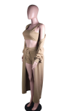Khaki Casual Solid Patchwork Long Sleeve Three Pieces