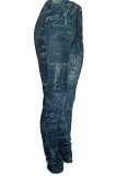 Pantalon classique basique à imprimé décontracté bleu