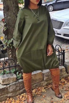 Army Green Street Solid Patchwork O-Ausschnitt Kleider