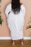 Weiße sexy solide Patchwork-Falten-asymmetrische Kleider in Übergröße mit V-Ausschnitt