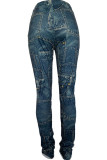 Pantaloni regolari di base con stampa casual blu alla moda