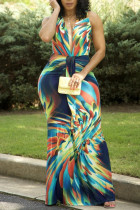 Multicolor Fashion Sexy Print Basic V-Ausschnitt Ärmelloses Kleid