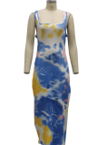 Multicolor Sexy Patchwork Tie-dye Square Collar Pencil Skirt Dresses
