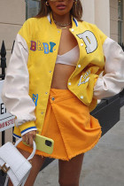 Vêtement d'extérieur à boucle patchwork imprimé lettre jaune Street