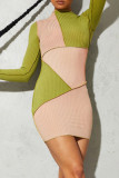 Green Sexy Color Lump Solid Patchwork Half A Turtleneck Pencil Skirt Dresses