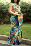Многоцветное модное сексуальное платье с принтом и V-образным вырезом без рукавов