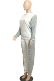 Gray White Casual Solid Patchwork O Neck Long Sleeve Two Pieces