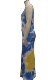Flerfärgad sexig lapptäcke Tie-dye fyrkantig krage pennkjol klänningar