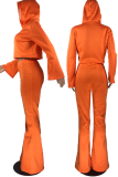 Due pezzi manica lunga colletto con cappuccio patchwork stampa casual arancione
