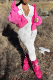 Lässiger, einfarbiger, schmaler Jumpsuit mit Umlegekragen in Rosa