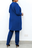 Blue Casual Solid Patchwork Asymmetrical O Neck Nine Points Sleeve Two Pieces