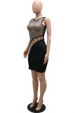 Black Sexy Patchwork Hollowed Out See-through O Neck Sleeveless Dress