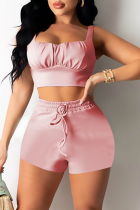 Pink Sexy Solid Patchwork Square Collar Sleeveless Two Pieces