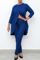 Blue Casual Solid Patchwork Asymmetrical O Neck Nine Points Sleeve Two Pieces
