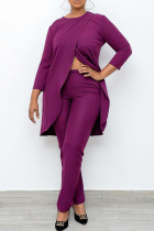 Purple Casual Solid Patchwork Asymmetrical O Neck Nine Points Sleeve Two Pieces