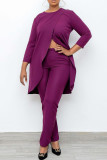 Purple Casual Solid Patchwork Asymmetrical O Neck Nine Points Sleeve Two Pieces