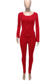 Red Casual Solid Patchwork Zipper Zipper Collar Long Sleeve Two Pieces