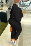 Zwart Mode Casual Solid Patchwork Hooded Kraag Lange Mouw Twee Stukken