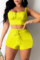Yellow Sexy Solid Patchwork Square Collar Sleeveless Two Pieces
