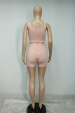 Pink Sexy Solid Patchwork Square Collar Sleeveless Two Pieces