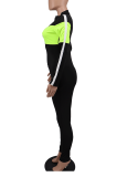 Svarta Casual Solid Patchwork Skinny Jumpsuits med blixtlåskrage