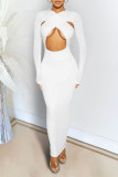 Белые сексуальные сплошные выдолбленные лоскутные платья с круглым вырезом и юбкой-карандашом