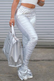 Silver Street Solid Patchwork Slit Fold Skinny High Waist Pencil Solid Color Bottoms