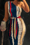 Цветное сексуальное лоскутное платье с принтом на одно плечо