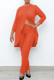 Orange Casual Solid Patchwork Asymmetrical O Neck Nine Points Sleeve Two Pieces