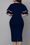 パープル エレガントな幾何学模様のプリント パッチワーク V ネック ペンシル スカート ドレス