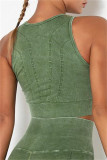 Green Casual Sportswear Solid Vests