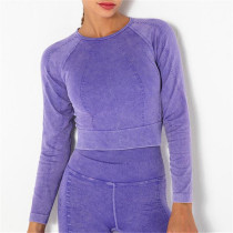 Фиолетовый Повседневная спортивная одежда Полосатый базовый топ с длинным рукавом Одежда для йоги