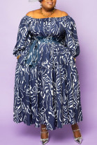 Paarse casual print patchwork off-shoulder grote maten jurken