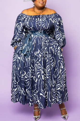 Purple Casual Print Split Joint Off the Shoulder Plus Size Dresses