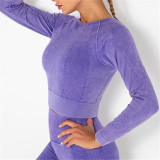 Navy Blue Casual Sportswear Striped Basic Long Sleeve Top Yoga Clothes