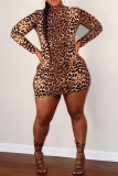 Luipaardprint Sexy luipaardpatchwork Halve col-kokerrok Grote maten jurken