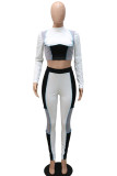 White Black Casual Solid Patchwork Half A Turtleneck Long Sleeve Two Pieces