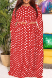 Красная повседневная юбка в горошек в стиле пэчворк с круглым вырезом и тортом большого размера из двух частей