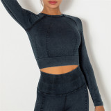 Svarta Casual Sportswear Randiga Basic Långärmade Yogakläder