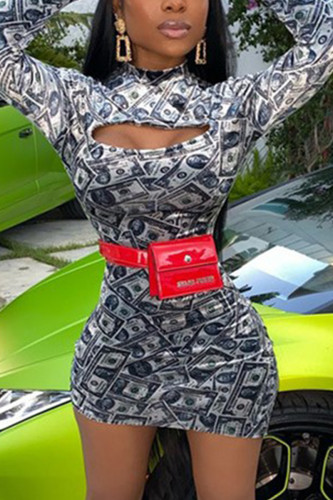 Multicolor Fashion Sexy Printing Long Sleeve Dress