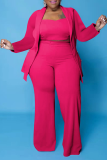 Rose Red Casual Solid Patchwork Plus Size Two Pieces