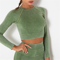 Gröna Casual Sportswear Randiga Basic Långärmade Yogakläder