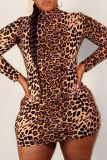 Luipaardprint Sexy luipaardpatchwork Halve col-kokerrok Grote maten jurken