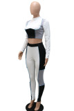 White Black Casual Solid Patchwork Half A Turtleneck Long Sleeve Two Pieces