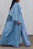Синяя верхняя одежда в стиле пэчворк с уличным принтом