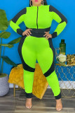 グリーン カジュアル ソリッド パッチワーク ジッパー カラー プラス サイズ ジャンプスーツ