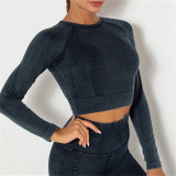 Navy Blue Casual Sportswear Striped Basic Long Sleeve Top Yoga Clothes