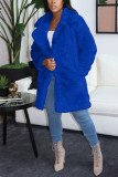 Prendas de abrigo de cuello vuelto cárdigan sólido informal de moda azul