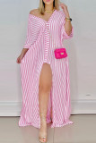 Roze sexy print asymmetrische V-hals A-lijn jurken